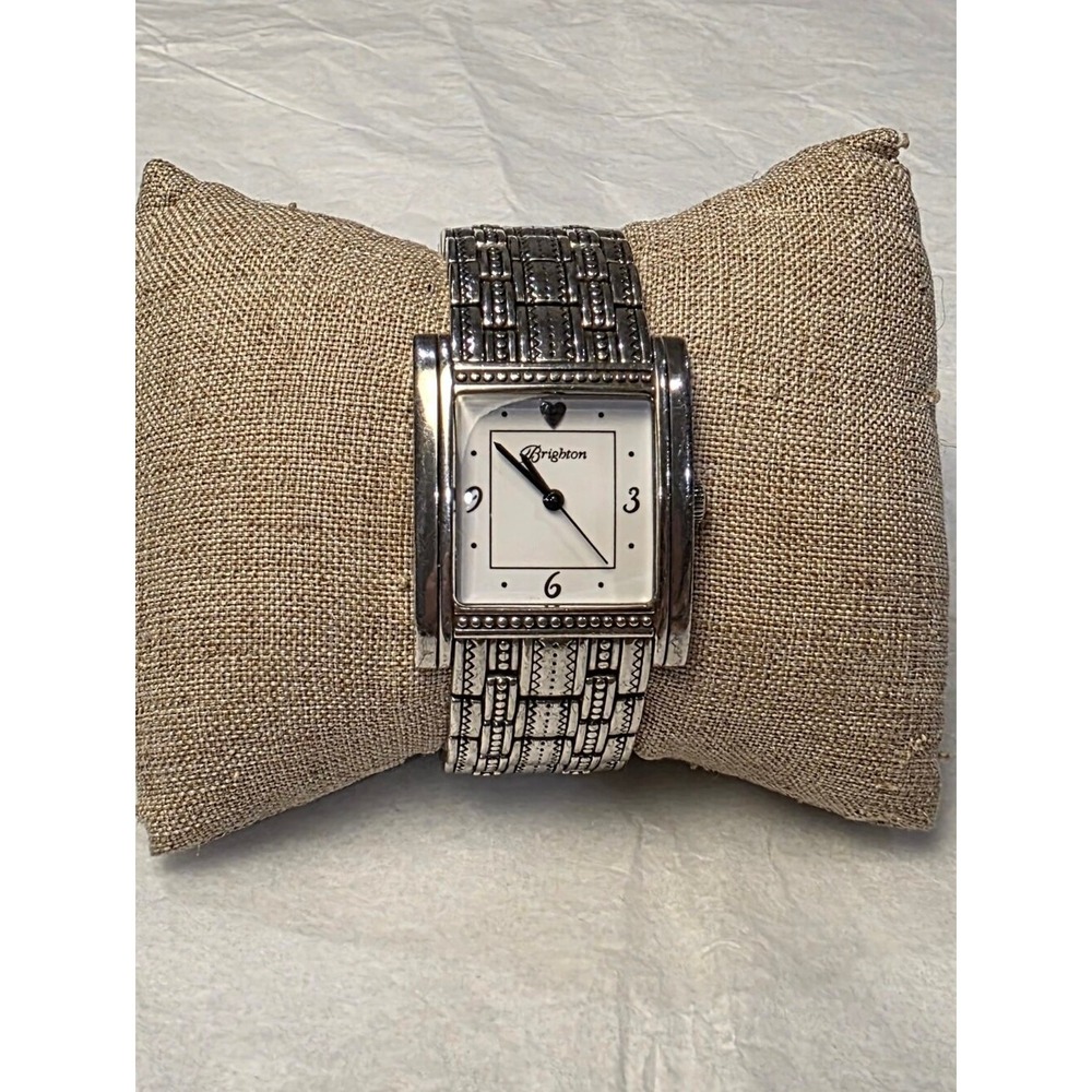 Brighton Napa Silver Tone Rectangular Face Heart Detail Link Bracelet Watch